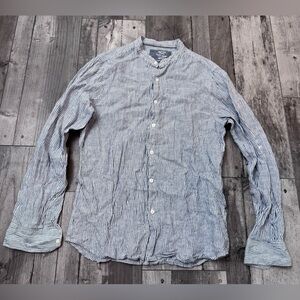 Free Line Athens Pure Linen Shirt Men Blue Long Sleeve Regular Fit Button Up Sm